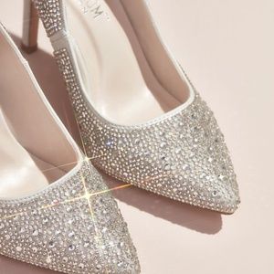 Wedding shoes crystal detailed satin pointed-toe heels David’s bridal